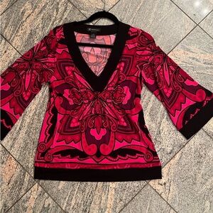 INC International Concepts V-Neck Sweater in Pink and Black